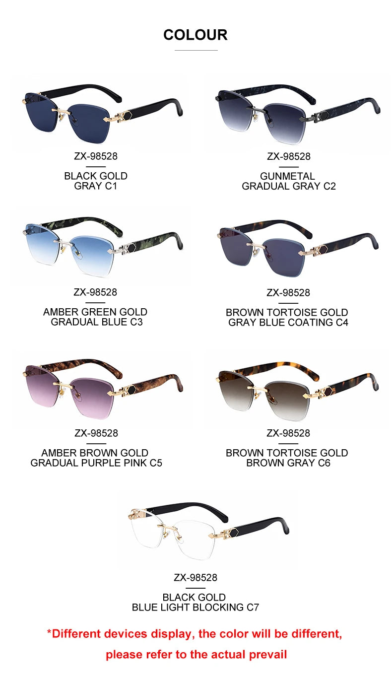  Designer Rimless Diamond Cut Lens Cat Eye UV400 Sunglasses for Women