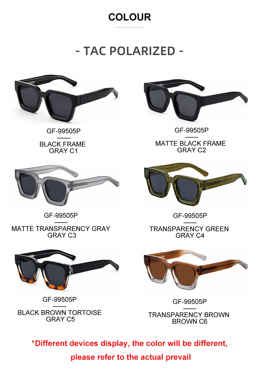 Designer Square Pin-In Temples polarized UV400 Sunglasses for Men & Women