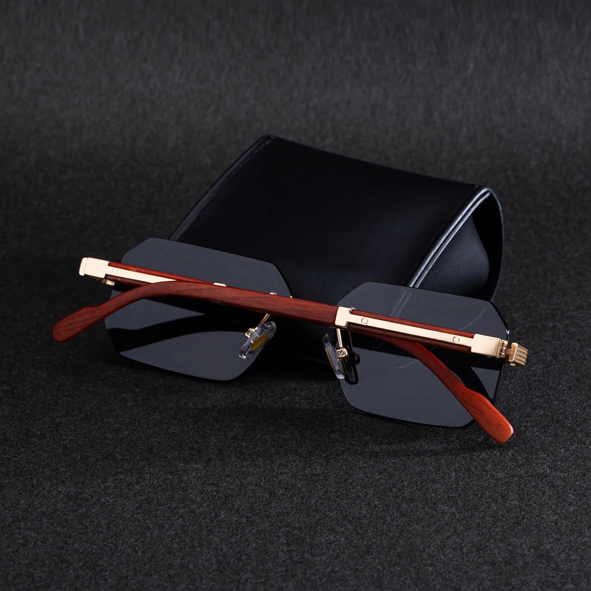  Designer Rimless Diamond Cut Lens Rectangle UV400 Sunglasses for Men