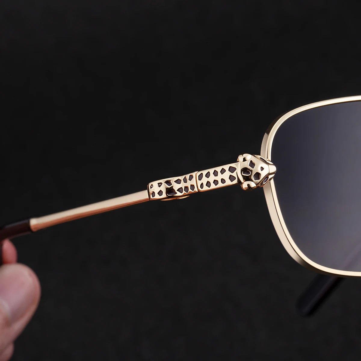  Designer Leopard Head Rectangle Metal UV400 Sunglasses for Men