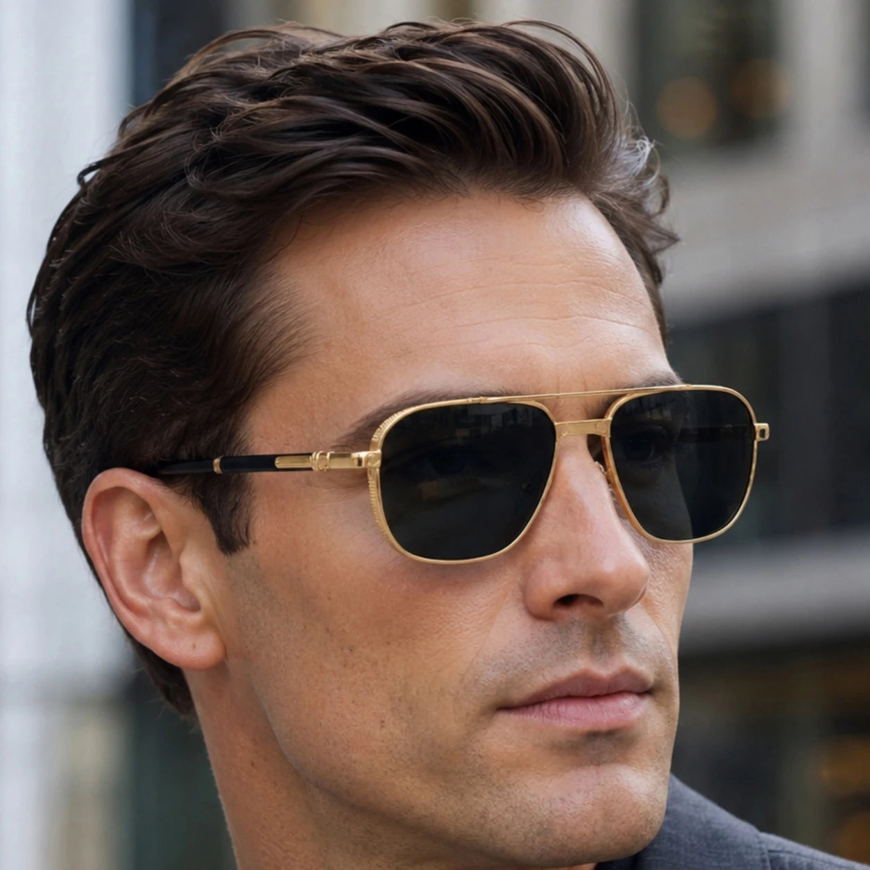  Designer Square Metal Double Bridge UV400 Sunglasses for Men