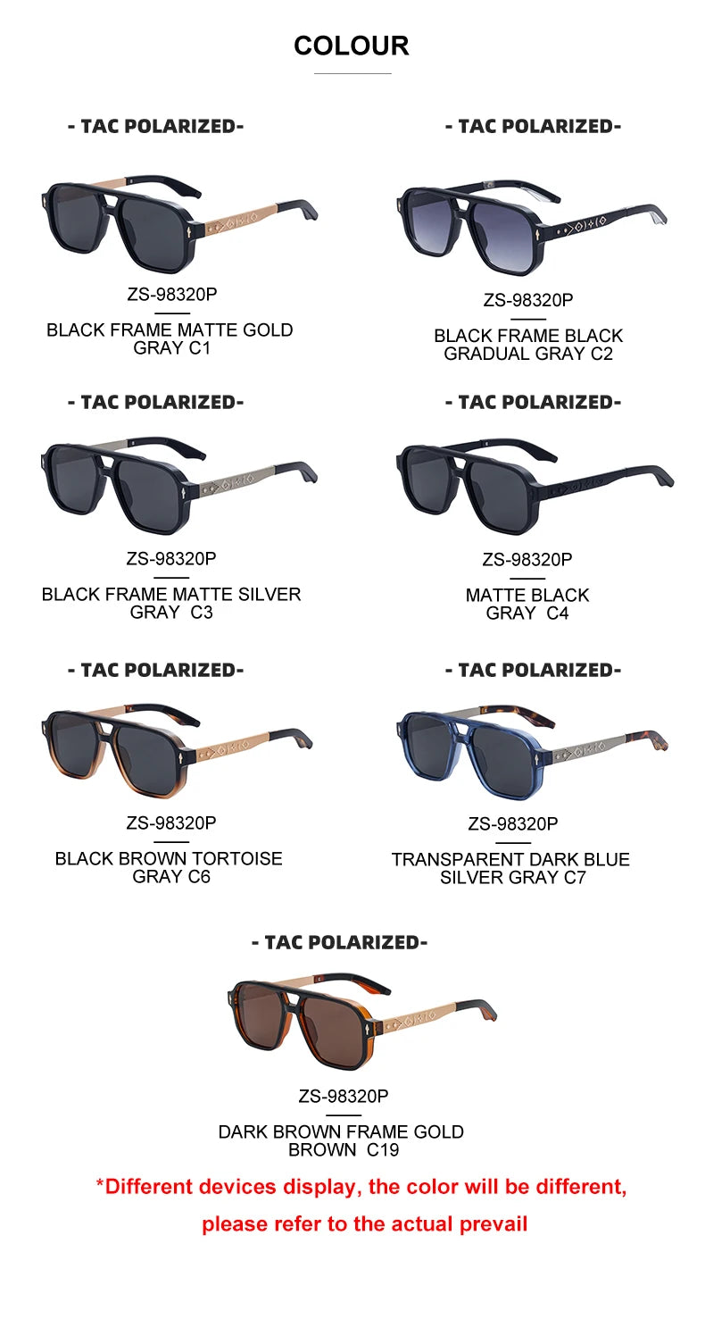 Designer Polarized Fishing Driving Square Double Bridge UV400 Sunglasses for Men