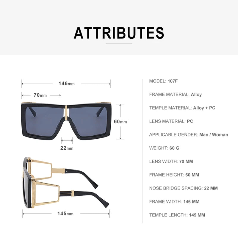  Punk Style Oversized Square UV400 Sunglasses for Women 