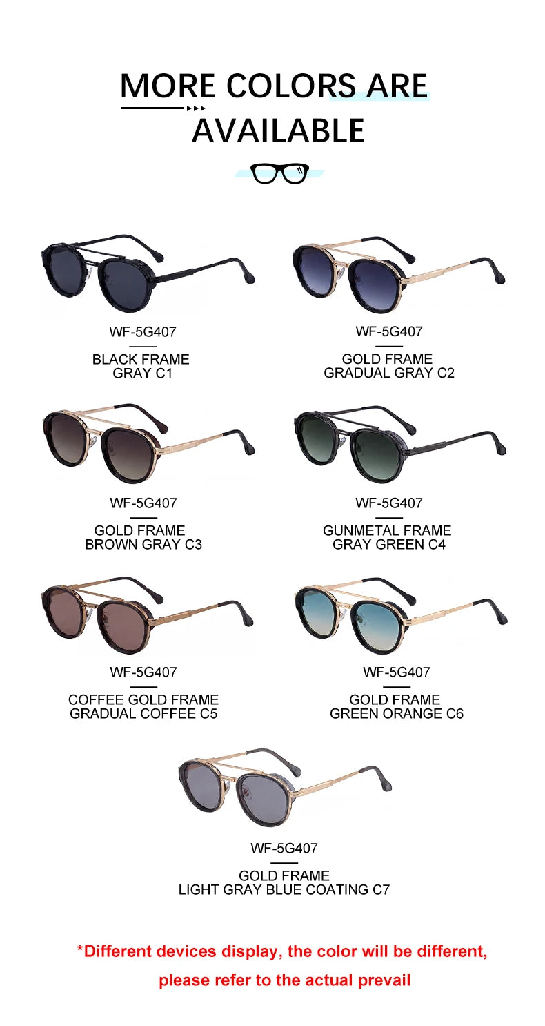 Designer Punk Style Oval Metal Double Bridge UV400 Sunglasses for Men