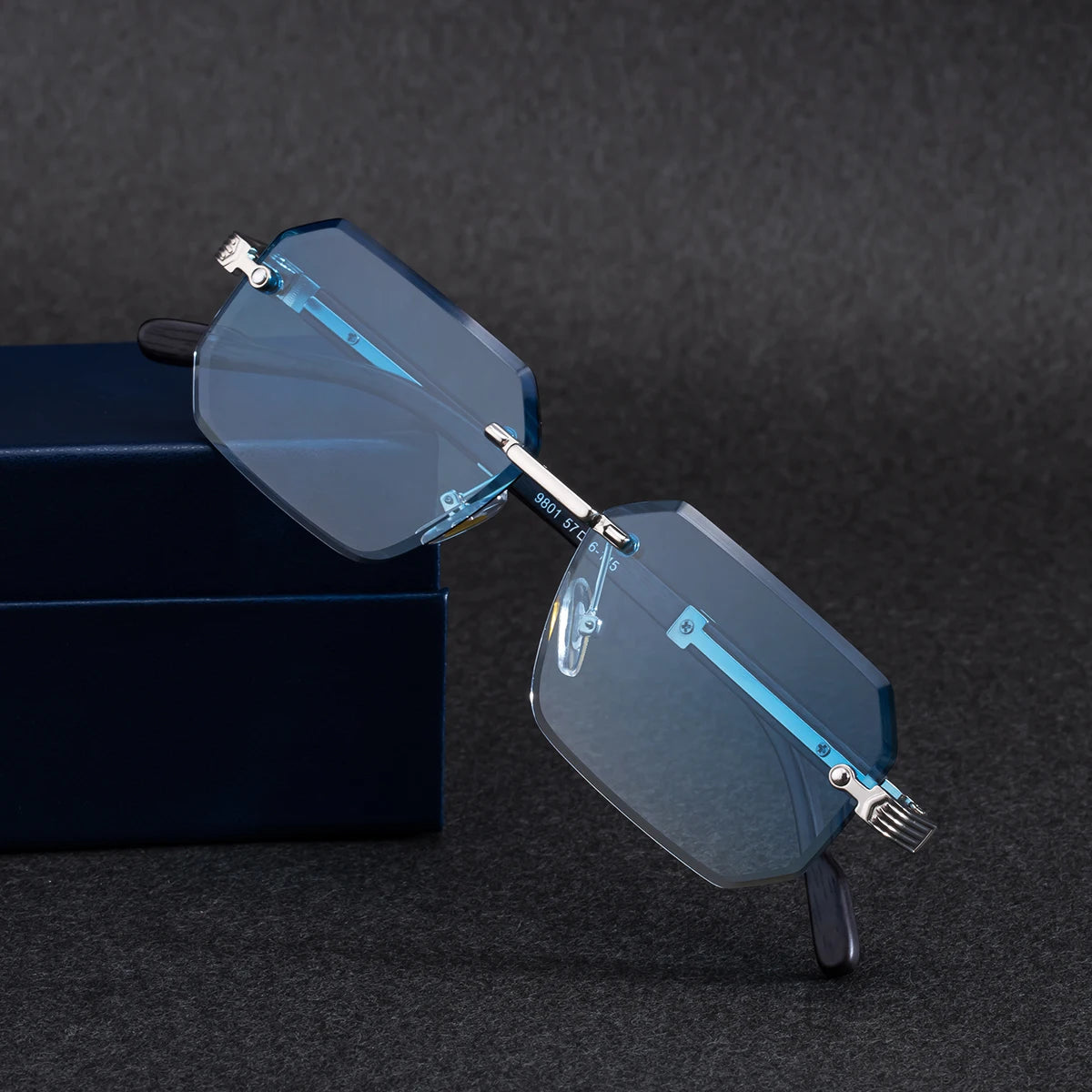  Designer Rimless Diamond Cut Lens Rectangle UV400 Sunglasses for Men