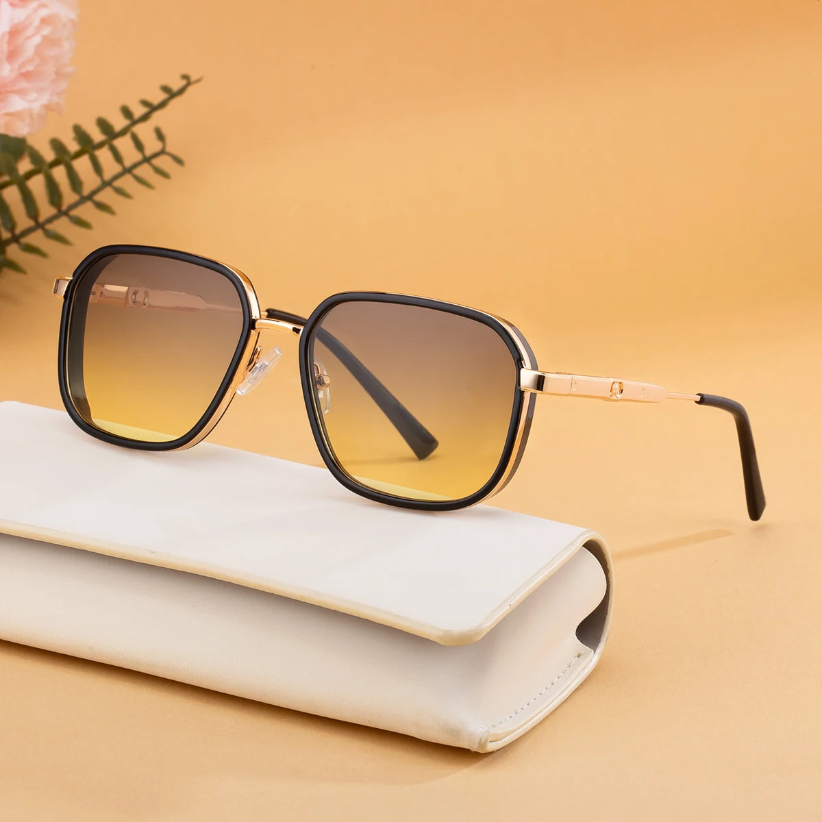  Designer Square Metal Spring Hinge UV400 Protection Sunglasses for Men