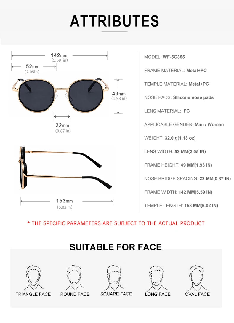 Retro Designer Polygonal Round Metal Punk Style UV400 Protection Sunglasses for Men