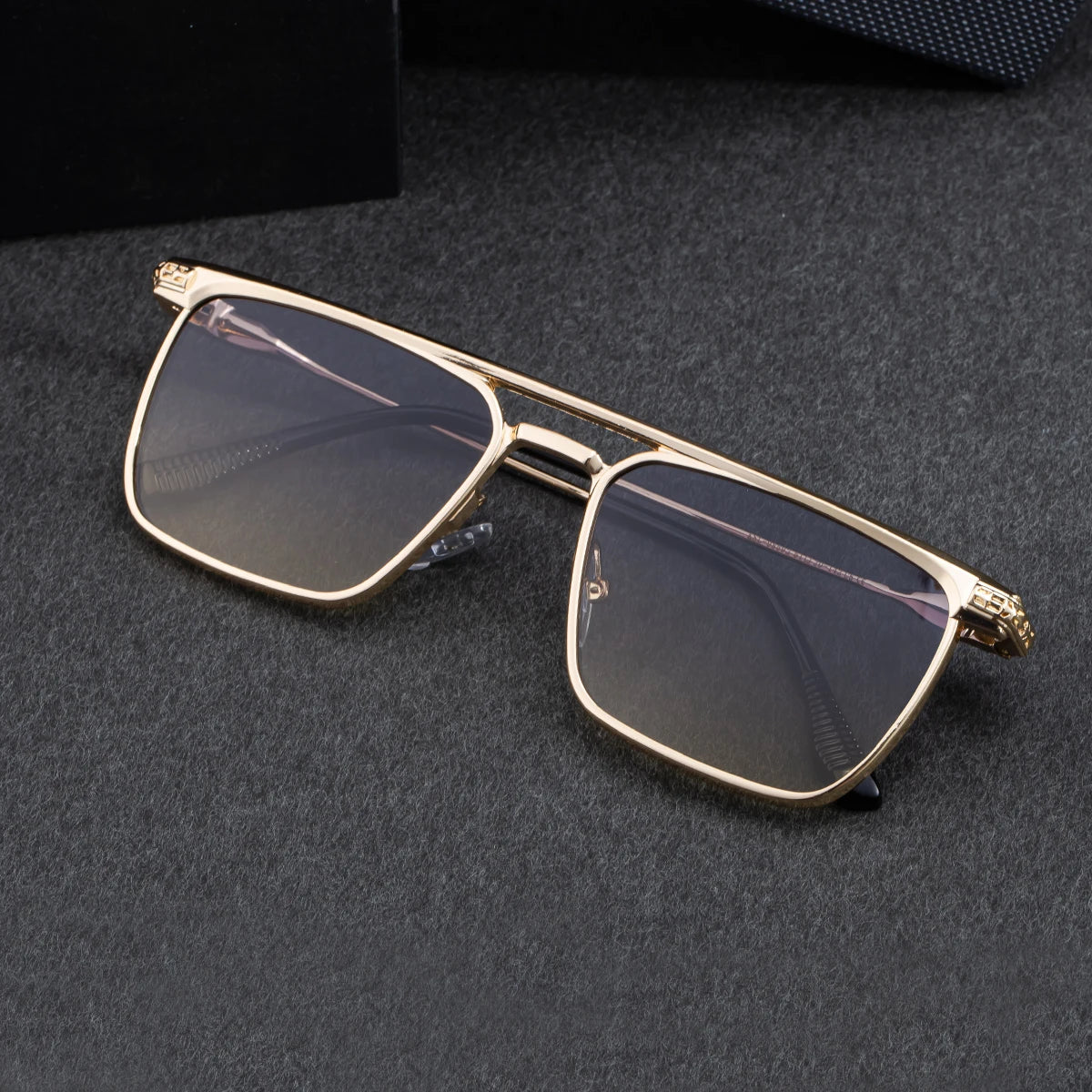 Designer Rectangle Double Bridge Spring Hinge UV400 Sunglasses for Men