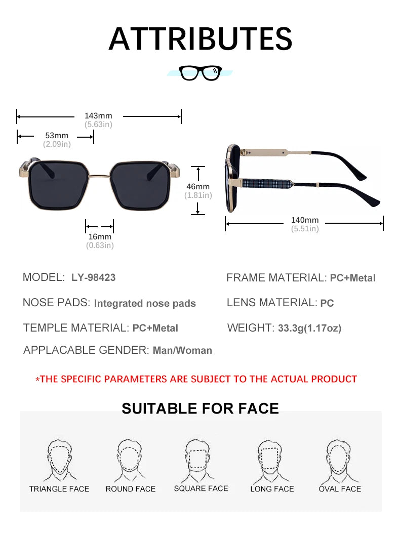 Designer Metal Square Frame UV400 Protection Sunglasses for Men 