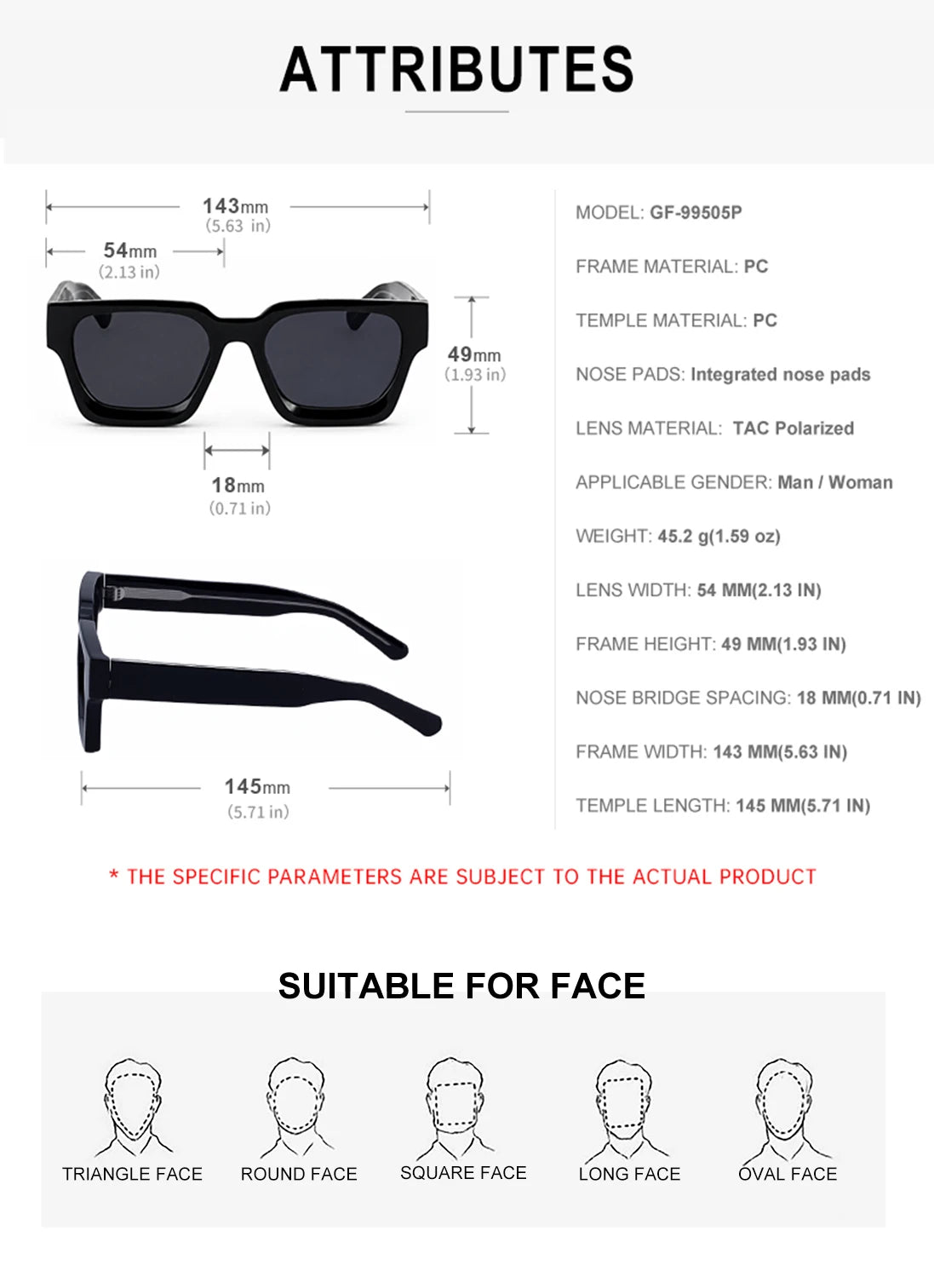 Designer Square Pin-In Temples polarized UV400 Sunglasses for Men & Women