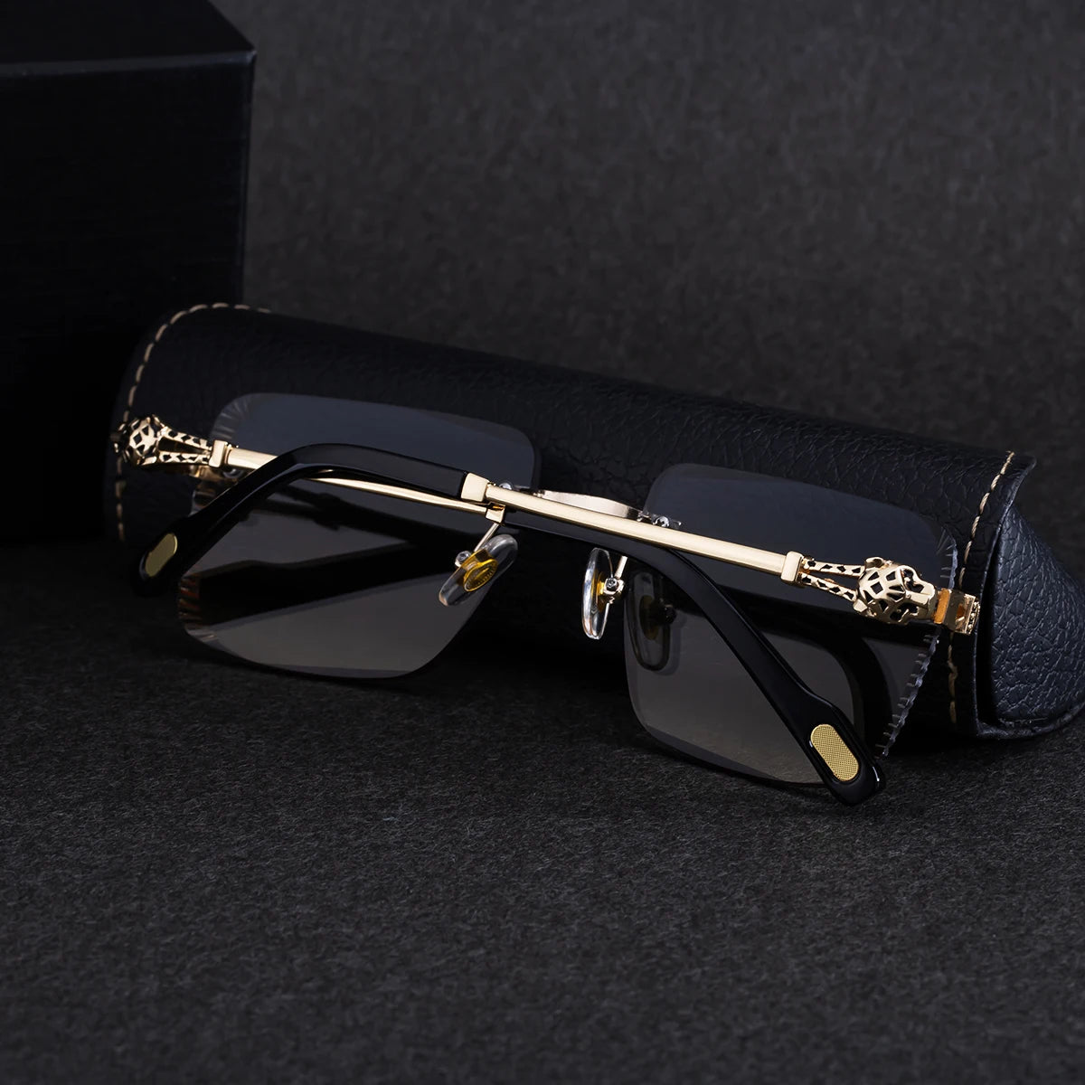 Designer Rimless Diamond Cut Lens Leopard Head UV400 Sunglasses for Men 