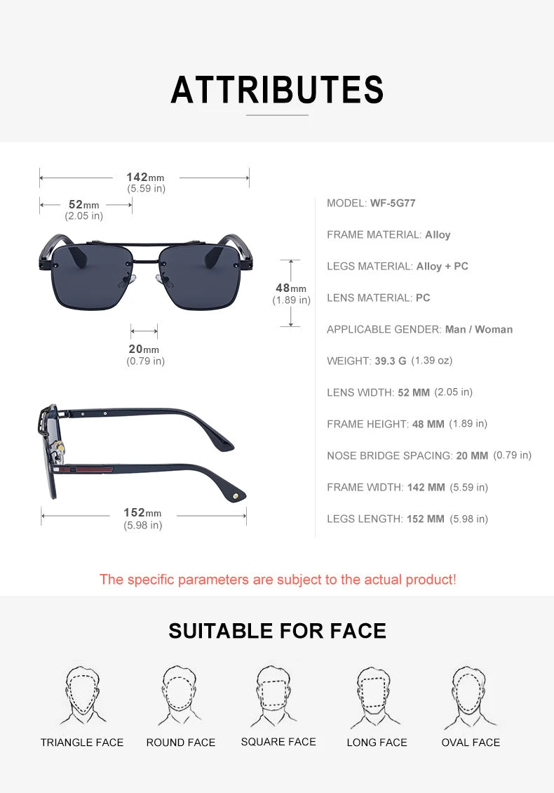  Fashion Metal Double Bridge Frame UV Protection Sunglasses for Men