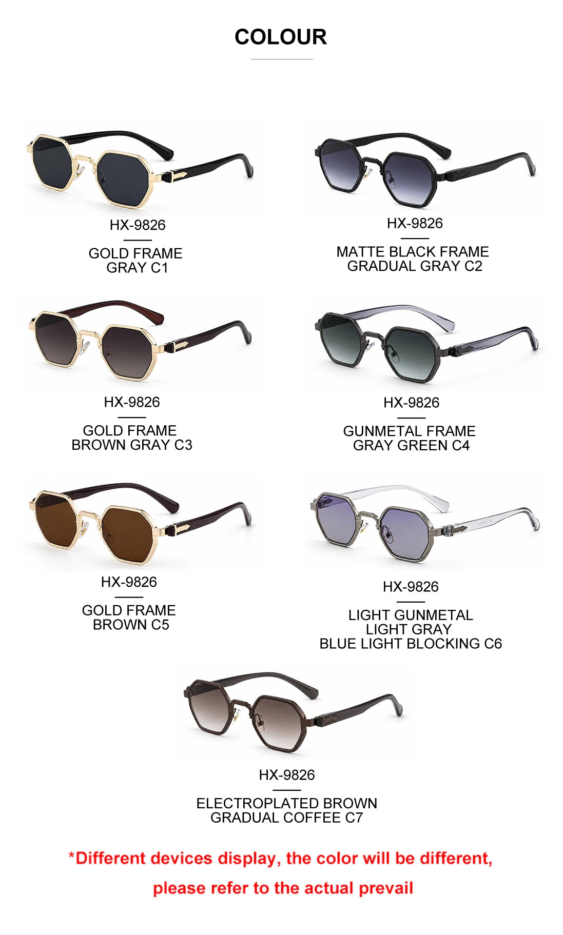  Designer Polygonal Metal Frame UV400 Protection Sunglasses for Men