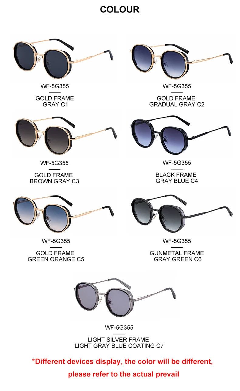 Retro Designer Polygonal Round Metal Punk Style UV400 Protection Sunglasses for Men