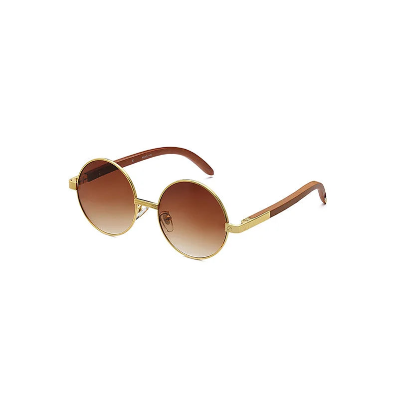  Retro Vintage Metal round Frame Wooden Temples UV400 Sunglasses for Women 