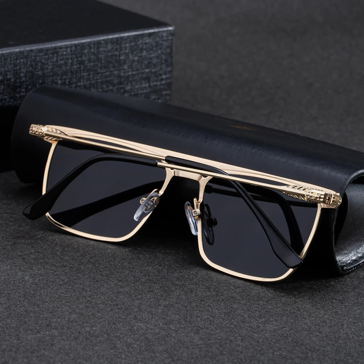 Designer Rectangle Double Bridge Spring Hinge UV400 Sunglasses for Men