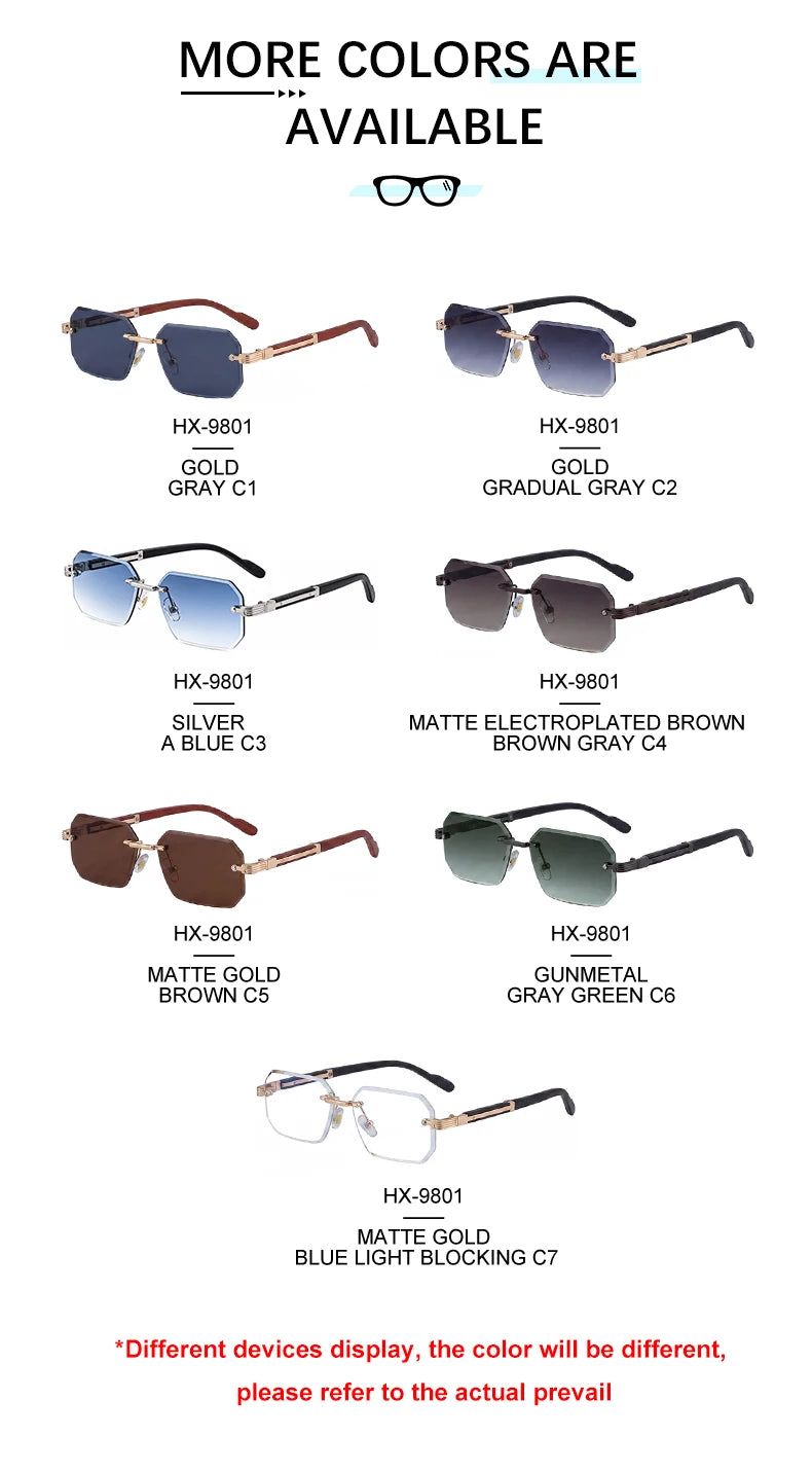  Designer Rimless Diamond Cut Lens Rectangle UV400 Sunglasses for Men