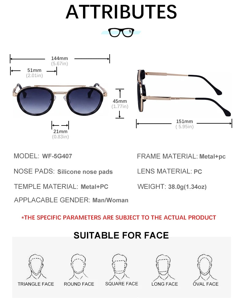Designer Punk Style Oval Metal Double Bridge UV400 Sunglasses for Men