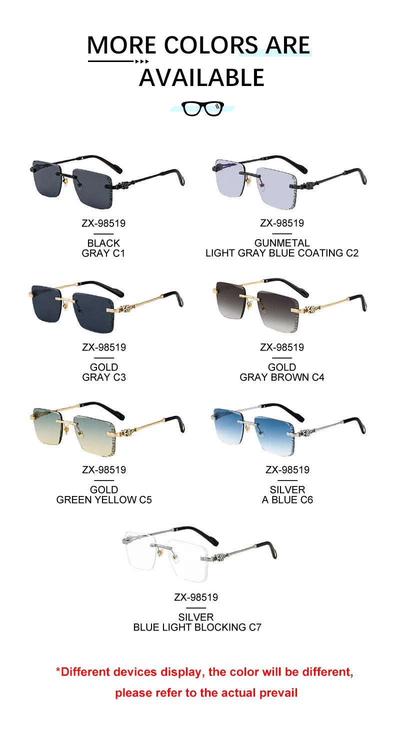 Designer Rimless Diamond Cut Lens Leopard Head UV400 Sunglasses for Men 