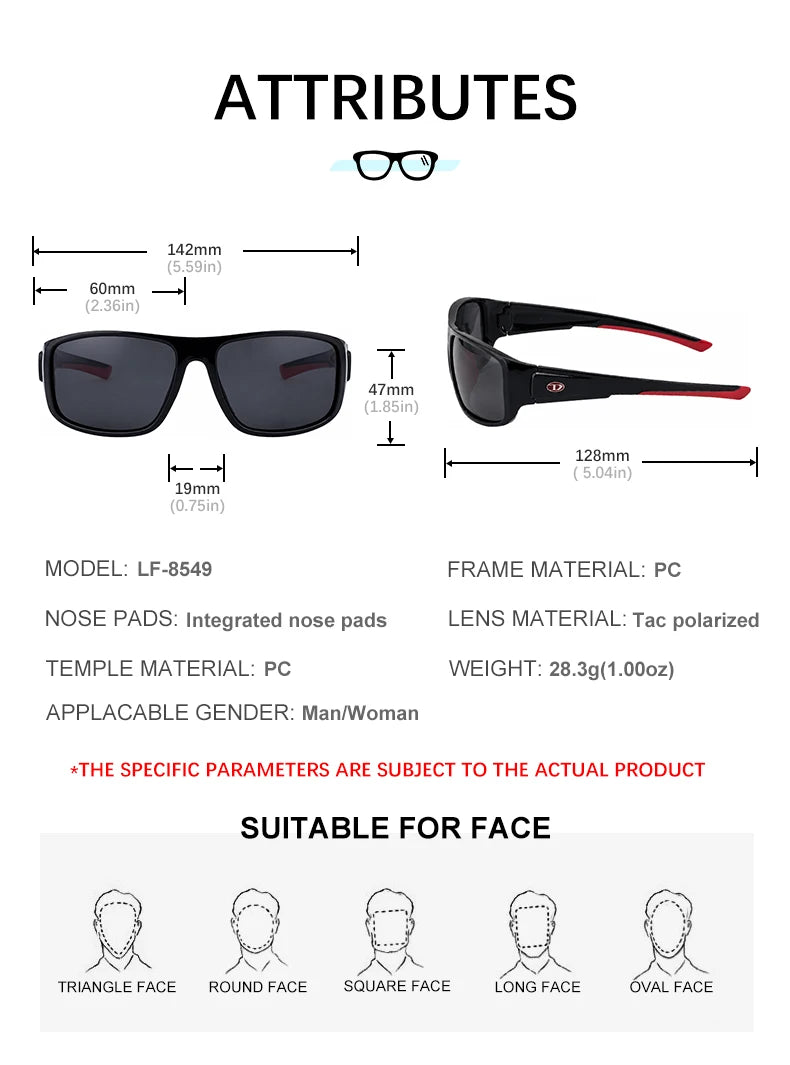 Fashion Sport Outdoor Wraparound Rectangle Polarized UV400 Glasses Sunglasses for Women & Men