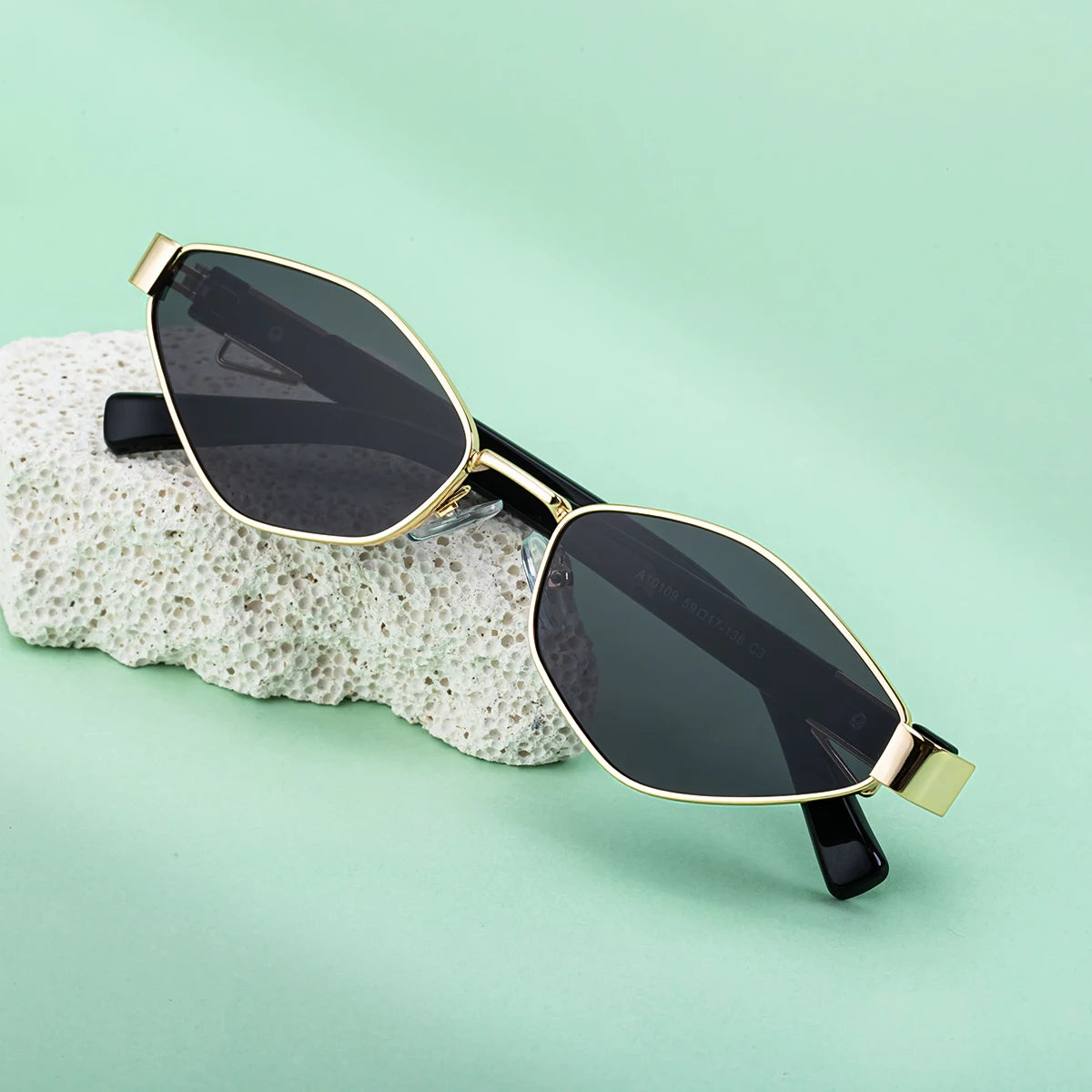  Designer Polygonal Metal with Chain UV400 Sunglasses for Women
