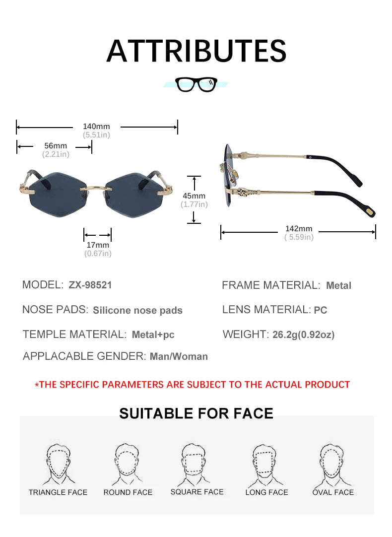 Designer Rimless Polygonal Leopard Head UV400 Sunglasses for Women & Men