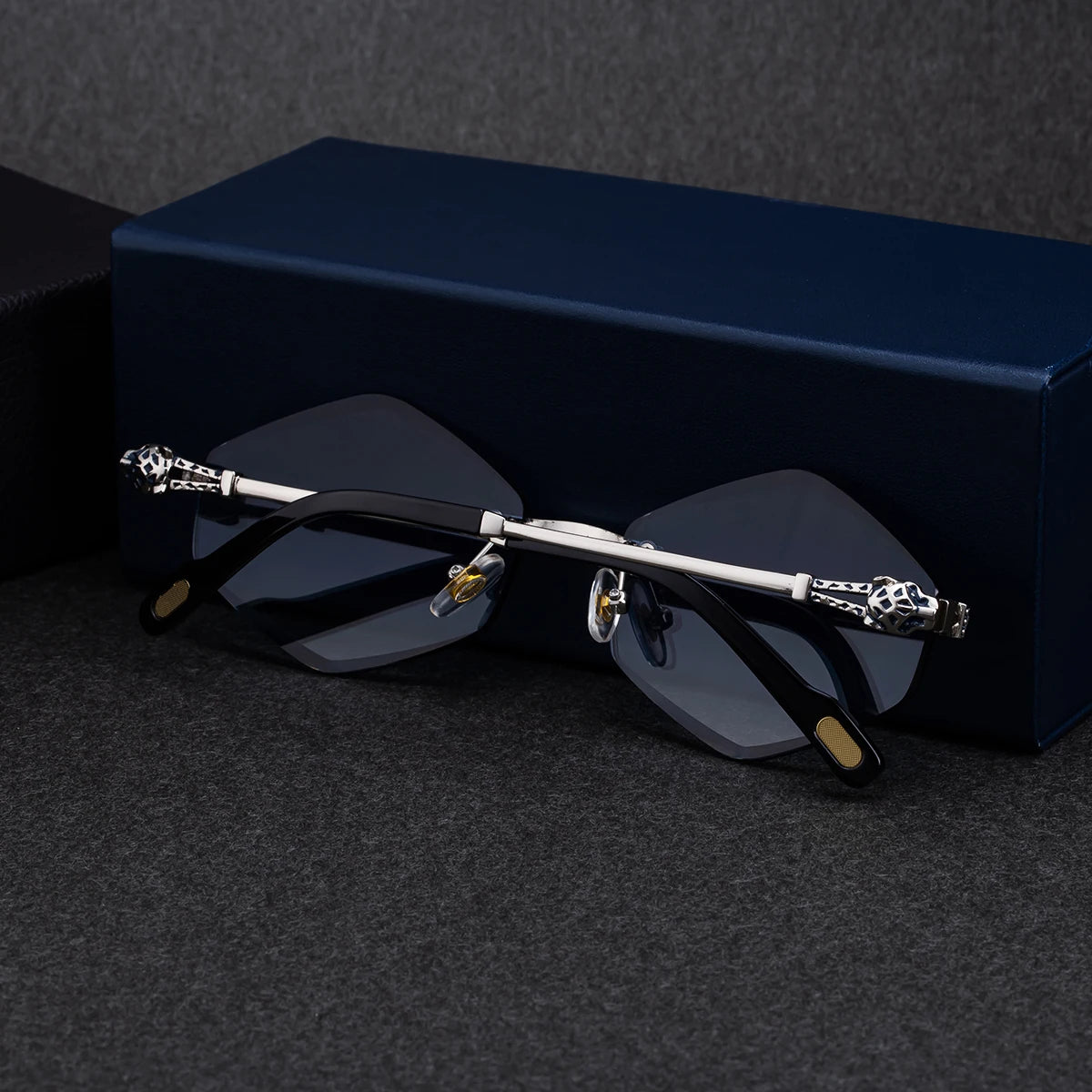 Designer Rimless Polygonal Leopard Head UV400 Sunglasses for Women & Men