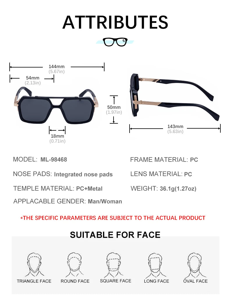 Designer Polygonal Double Bridge UV400 Protection Sunglasses for Men