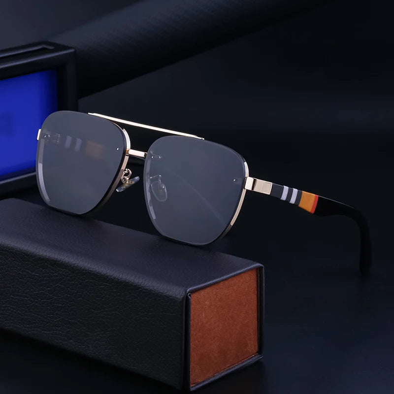 Designer Square Metal Frame Double Bridge UV400 Sunglasses for Women & Men