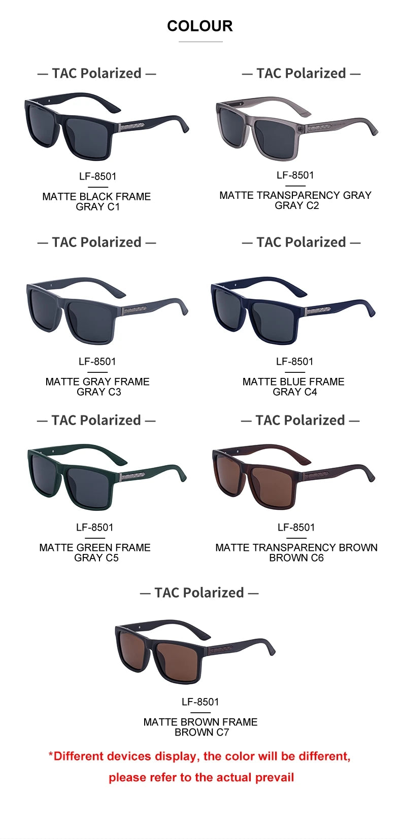 Square Frame Polarized Driving UV400 Protection Sunglasses for Men