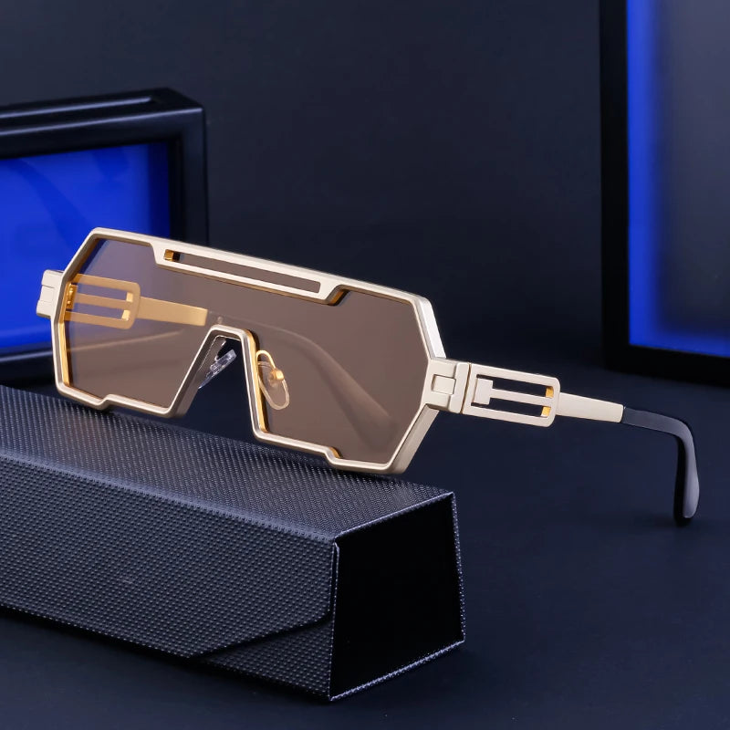  Metal Steampunk Oversized One Piece Lens UV400 Sunglasses for Women & Men