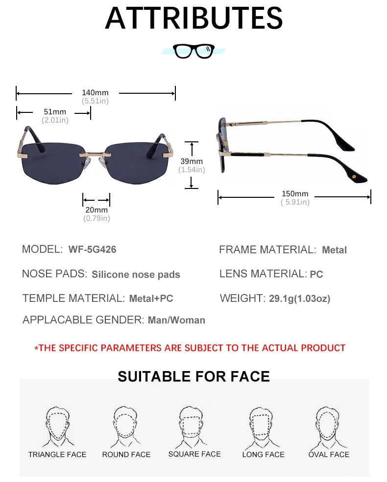 Designer Rectangle Rimless UV400 Protection Sunglasses for Men