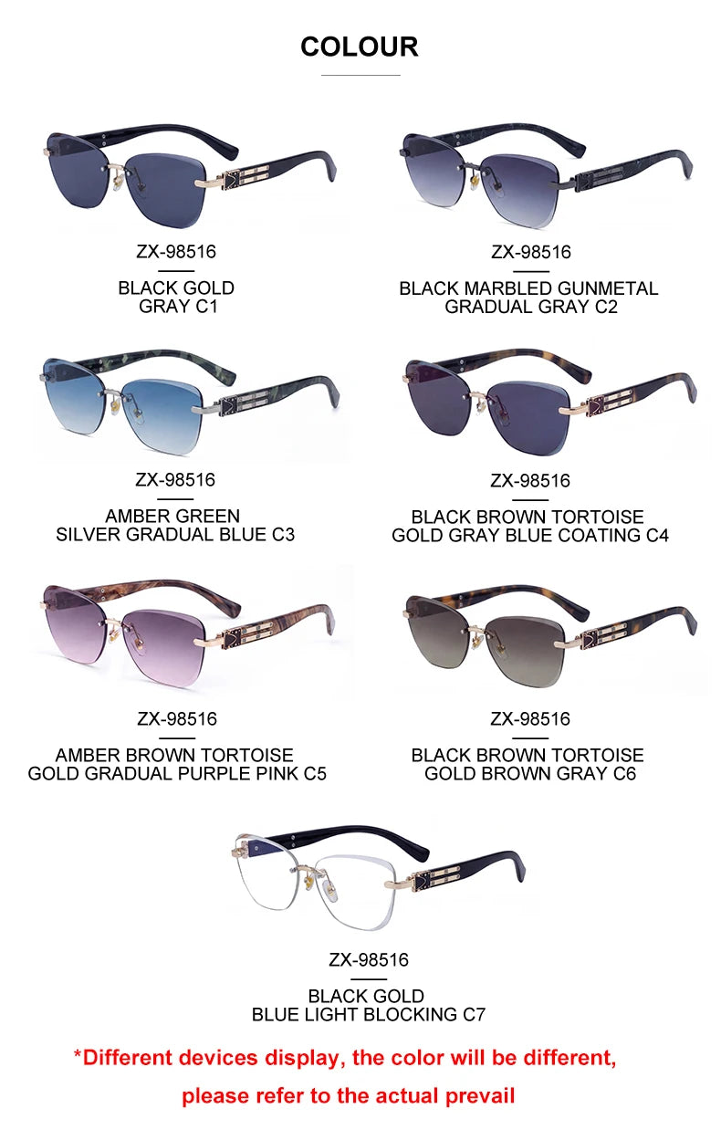 Designer Cat Eye Rimless Diamond Cut Lens UV400 Sunglasses for Women
