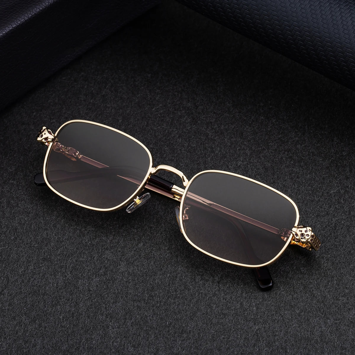 Designer Leopard Head Rectangle Metal UV400 Sunglasses for Men