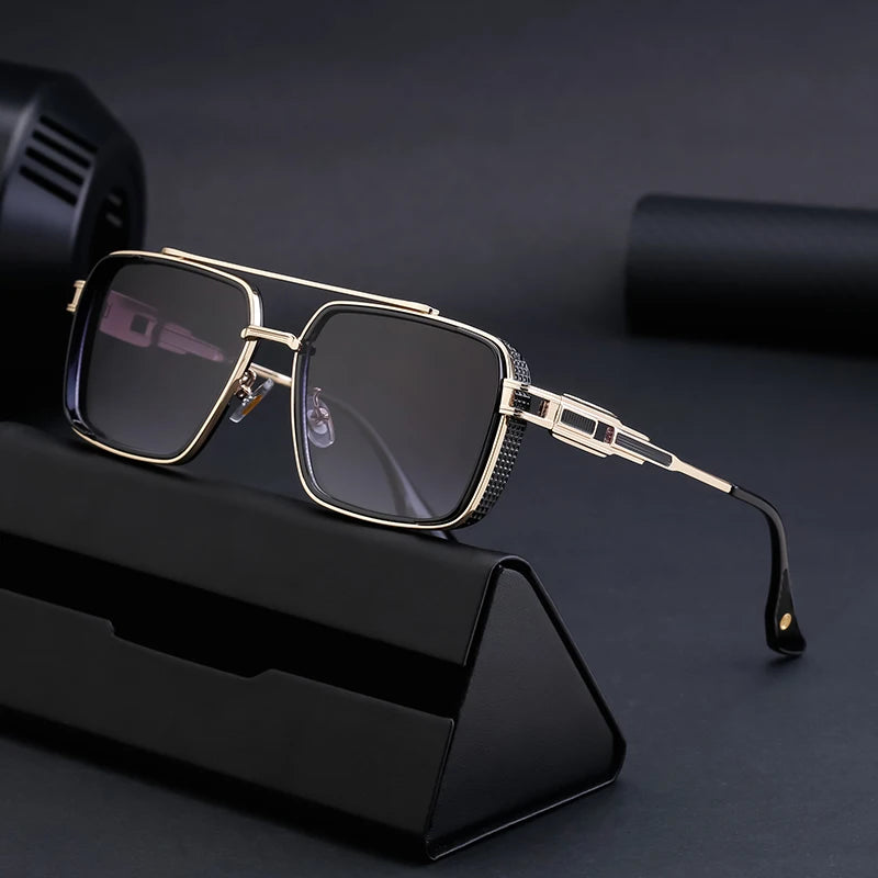 Retro Steampunk Style Metal Frame Double Bridge UV Protection Sunglasses for Men