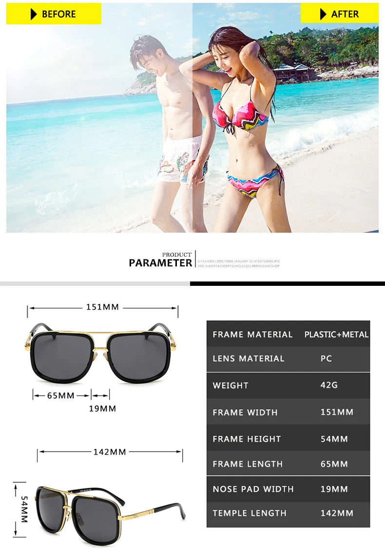 Stylish Retro Square Sunglasses for Men and Women - High-Quality Fashion Eyewear