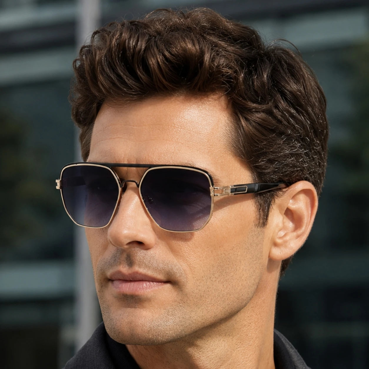 Designer Square Metal Double Bridge UV400 Protection Sunglasses for Men