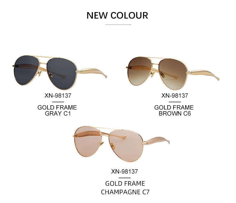 Designer Metal Double Bridge Aviation UV400 Sunglasses for Women 