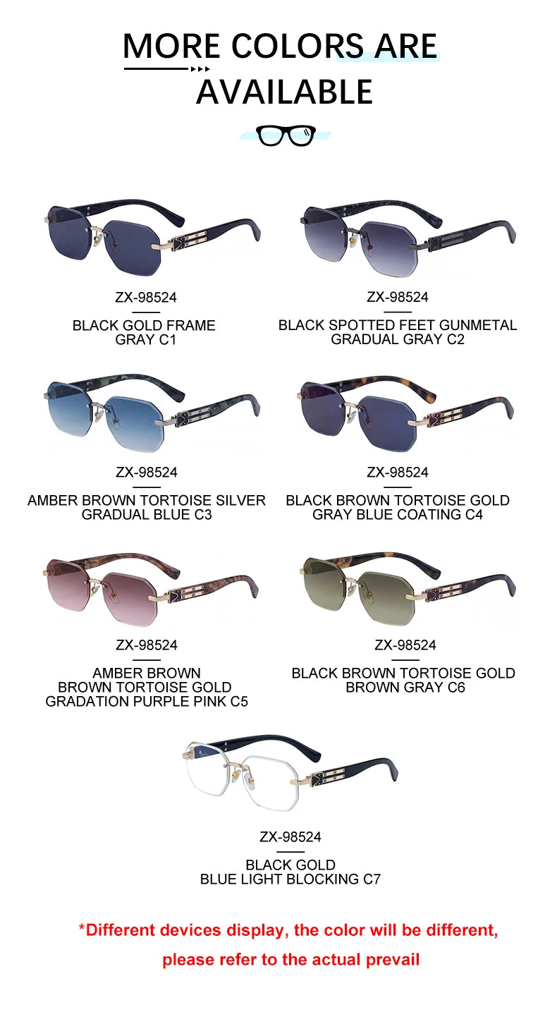  Designer Polygonal Diamond Cut Lens Rimless UV400 Sunglasses for Women