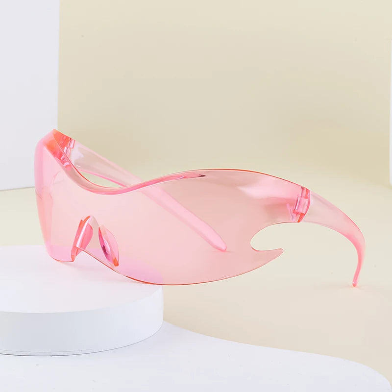 Designer One Piece Lens Y2K Rimless Irregular UV400 Sunglasses for Women & Men