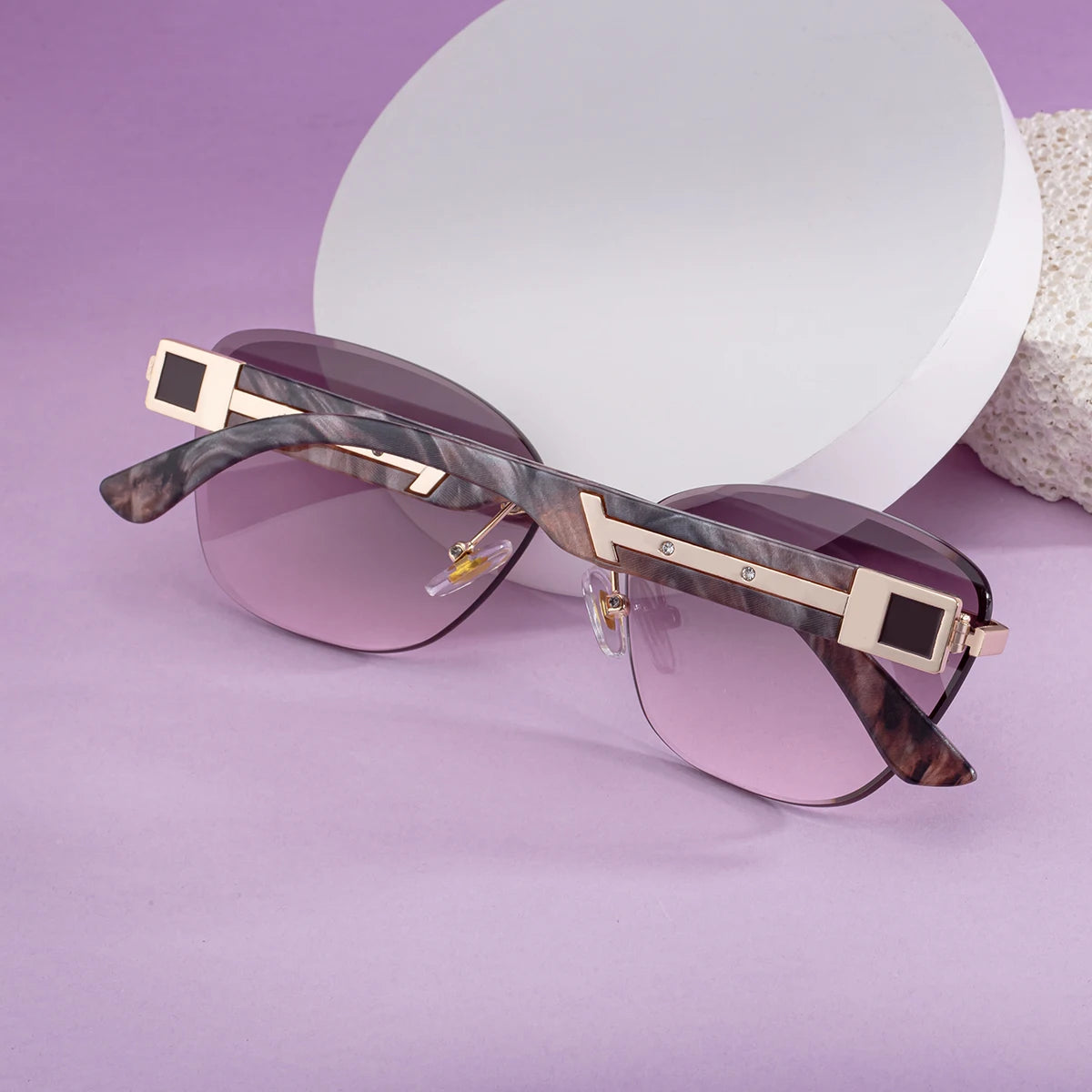 Designer Rimless Cat Eye Diamond Cut Lens UV400 Sunglasses for Women