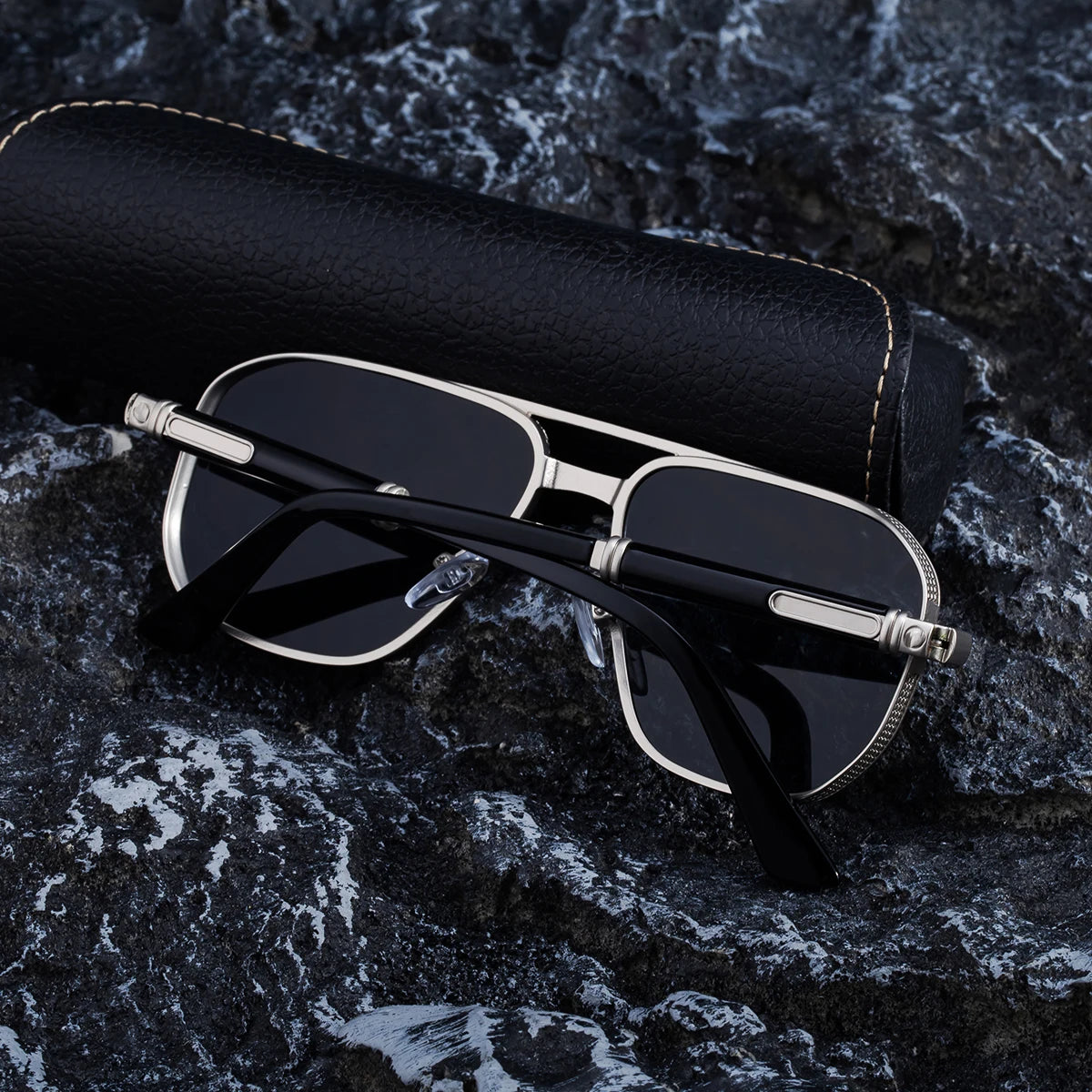  Designer Square Metal Double Bridge UV400 Sunglasses for Men