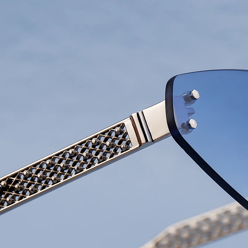Designer Rimless Rhinestone Metal Temples UV400 Sunglasses for Women