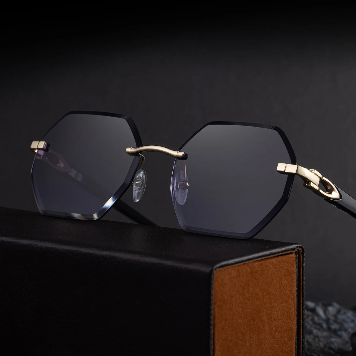 Designer Rimless Polygonal Diamond Cut Lens UV400 Sunglasses for Women & Men