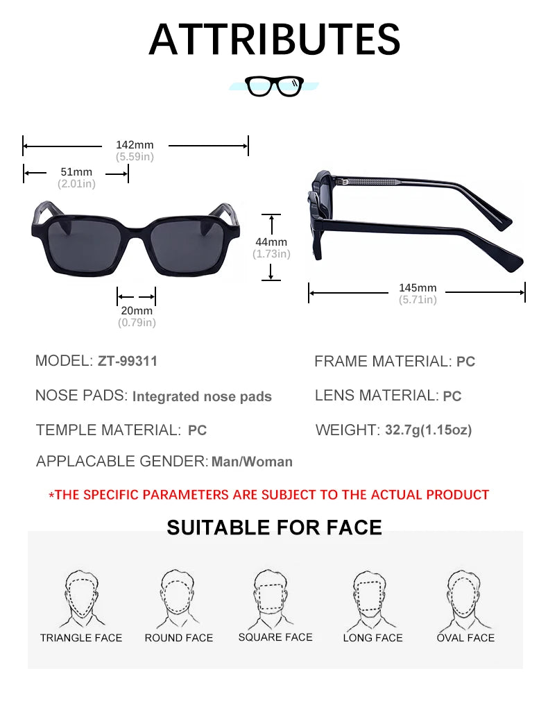 Designer Rectangle Pin-In Temples UV400 Sunglasses for Women & Men