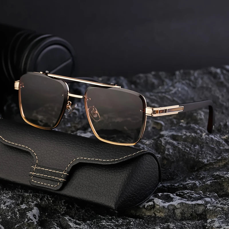  Fashion Metal Double Bridge Frame UV Protection Sunglasses for Men