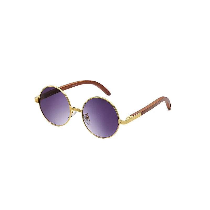  Retro Vintage Metal round Frame Wooden Temples UV400 Sunglasses for Women 