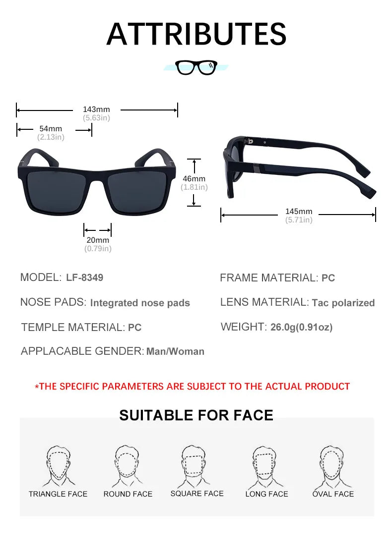  Personality Square Frame Polarized Lens UV400 Sunglasses for Men 
