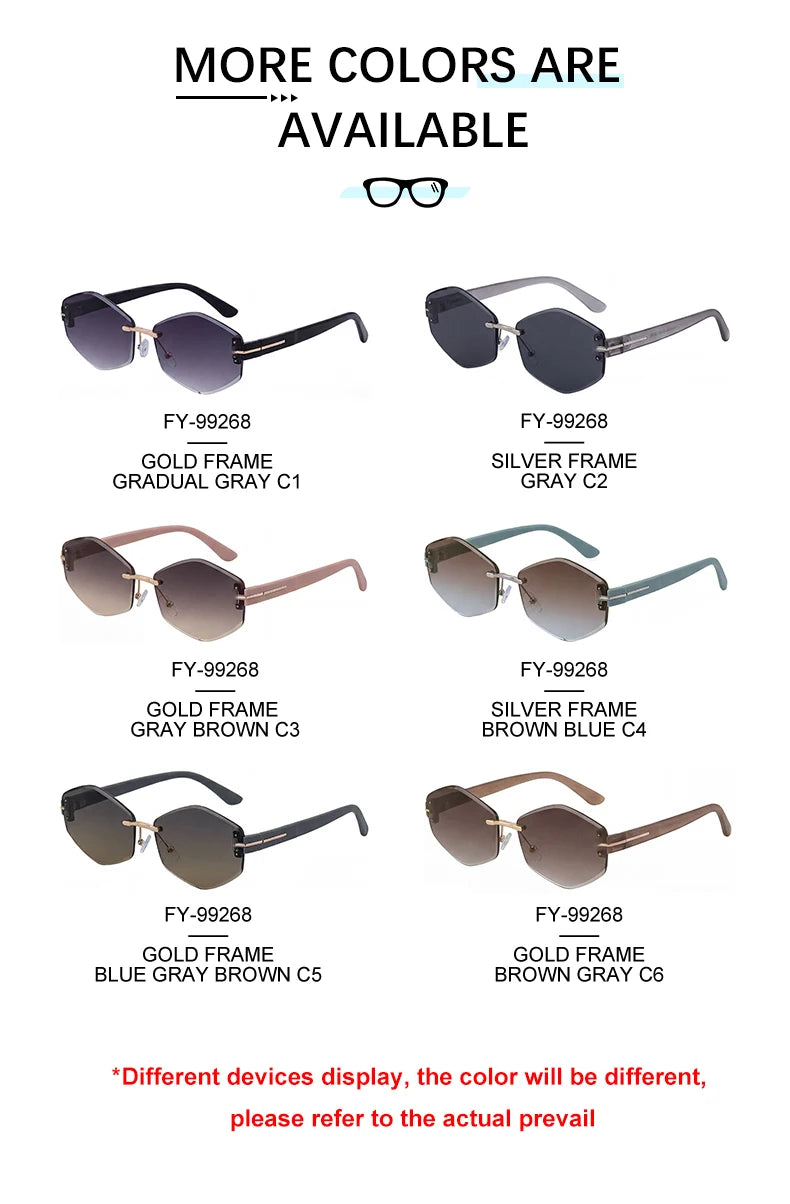 Designer Rimless Polygonal Shaped UV400 Sunglasses for Women