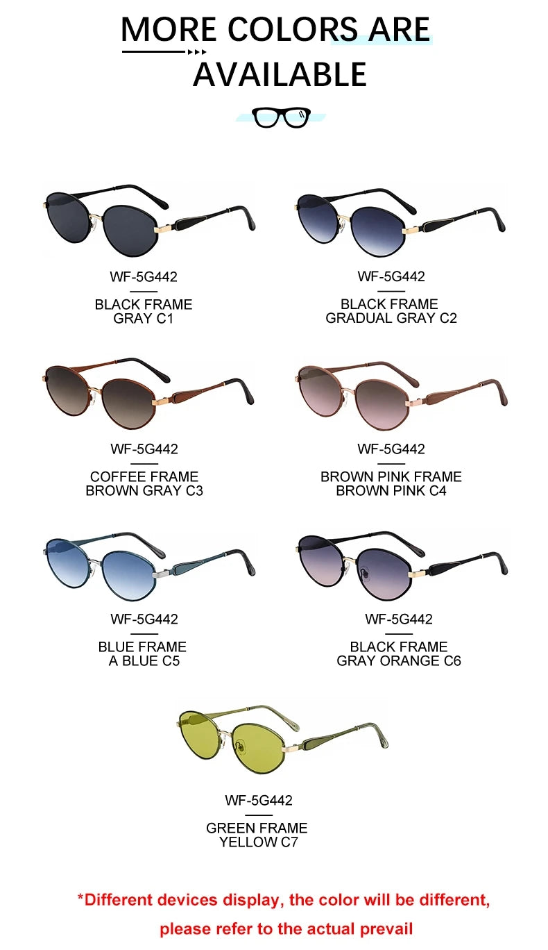  Designer Oval Metal Frame UV400 Sunglasses for Women 